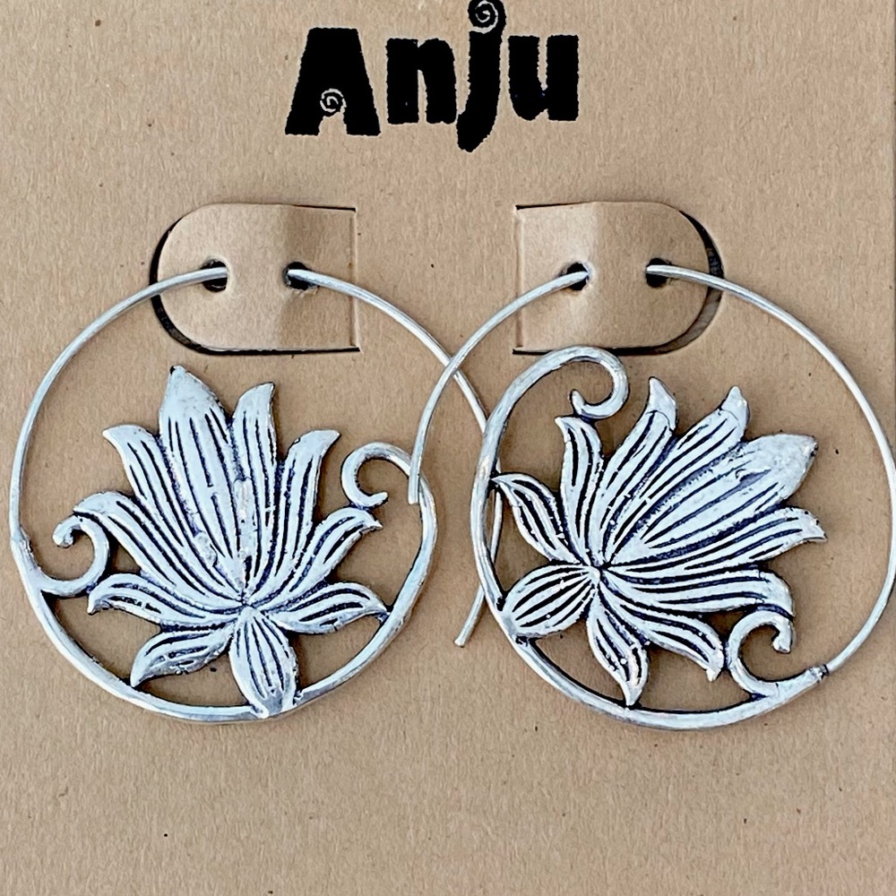 Anju Handcrafted Pewter Lotus Flower Earrings